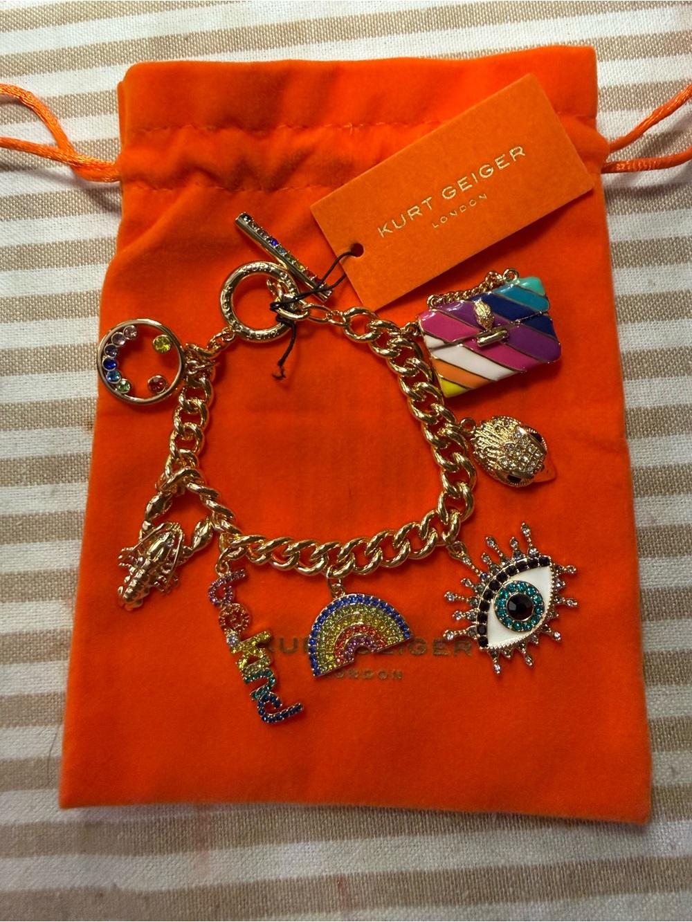 Kurt Geiger Gold Multicolor Enamel & Crystal Charm Bracelet